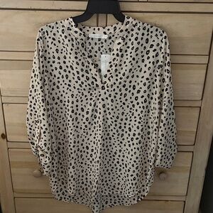 Lush Cream and Black Leopard Print Split-Neck Tunic